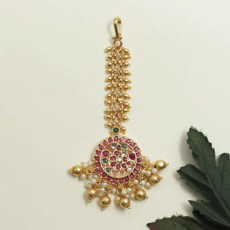 Premium Kemp Peacock Chakra Bridal Tikka